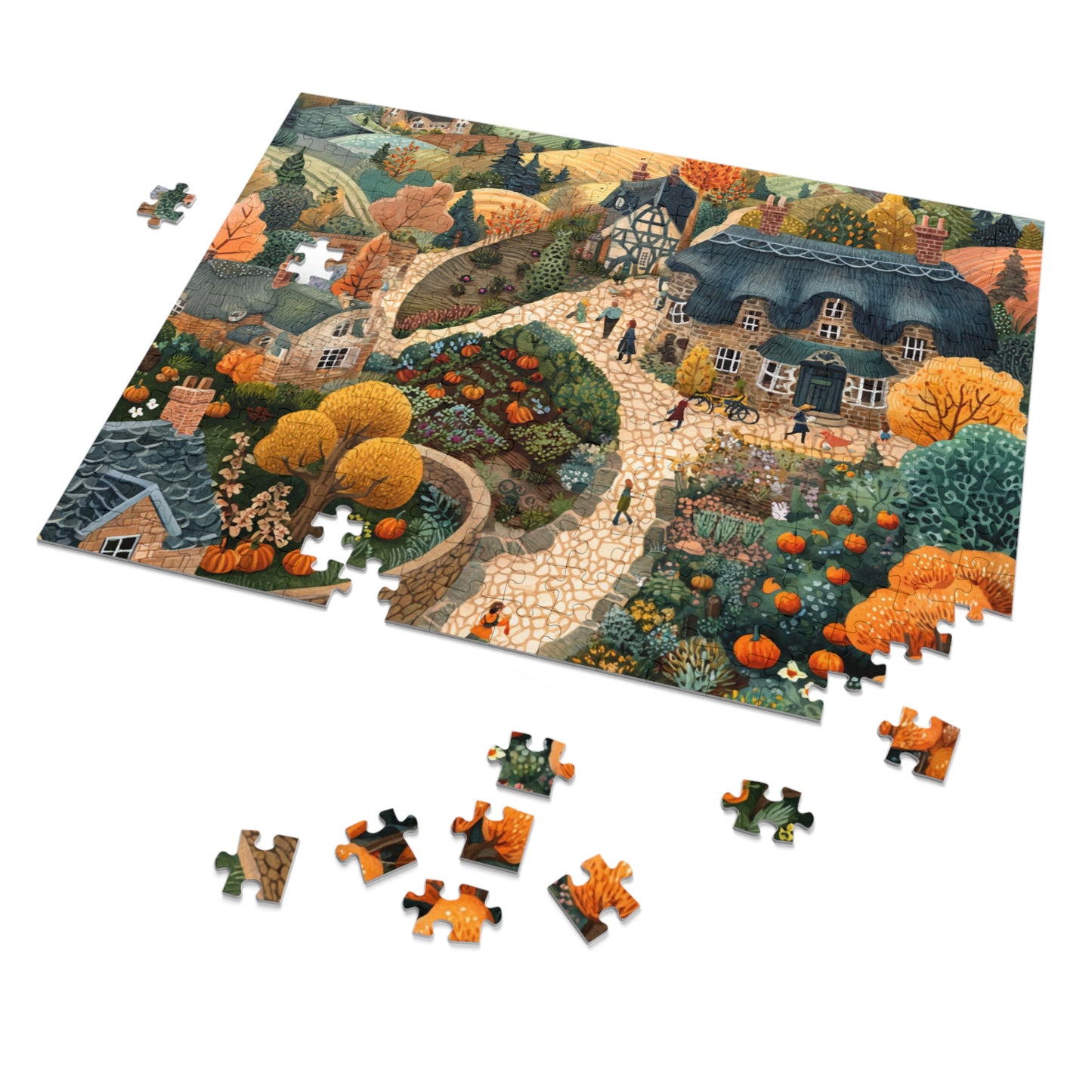 Autumn Cottage Village Jigsaw Puzzle — 500-Piece Fall Village Puzzle with Tin Gift Box