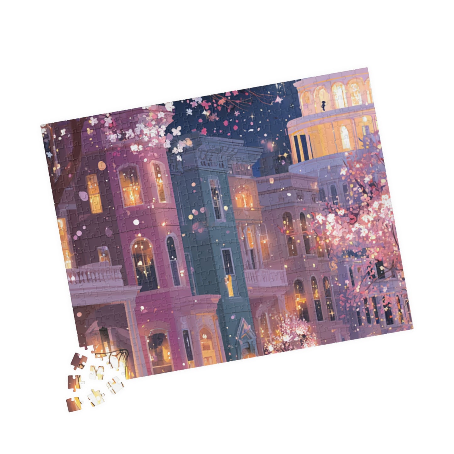 Washington DC Cherry Blossom Cityscape Puzzle — Scenic Nighttime Street 110–1014 Piece Jigsaw