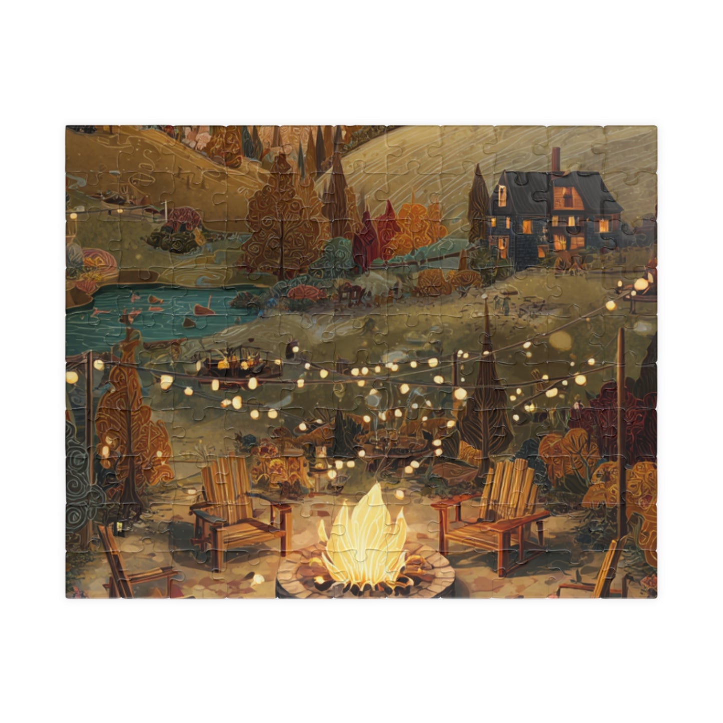 Countryside Fire Pit Puzzle | Cozy Autumn Campfire Scene | Family Game Night | Nature Gift | Jazz N’ Coffee Puzzles
