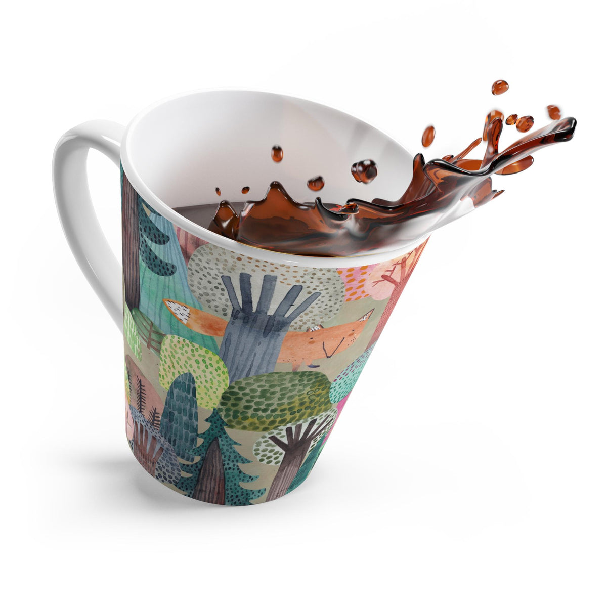 Whimsical Forest Fox Latte Mug , Cozy Coffee Cup, Nature-Inspired Drinkware, Gift for Nature Lovers, Gift for Tea and Coffee Lovers