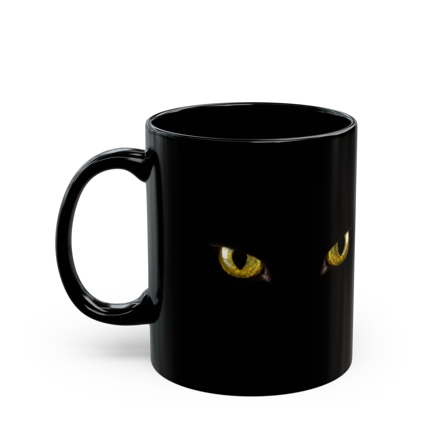 Yellow Cat Eyes Black Mug, Halloween Coffee & Tea Mug, Black Mug 11 oz and 15 oz, Perfect gift for Cat Lovers