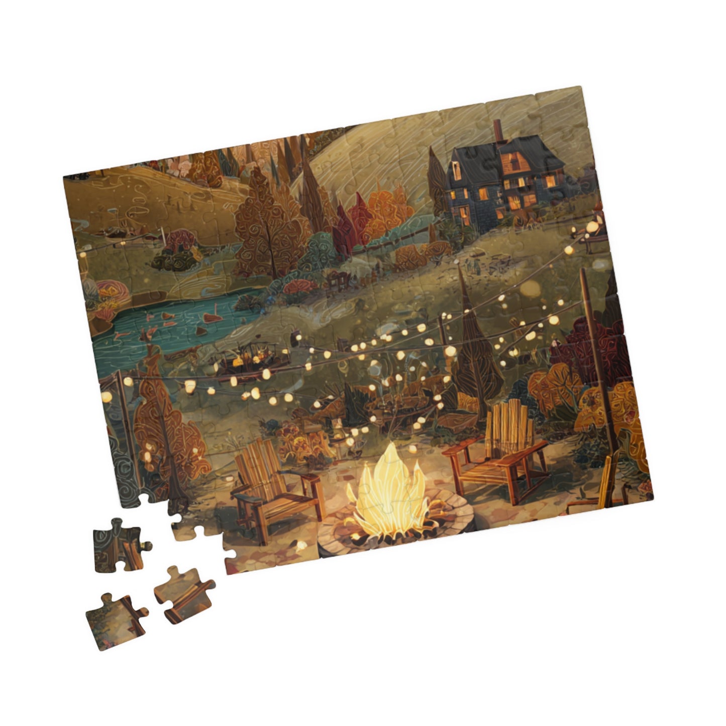 Countryside Fire Pit Puzzle | Cozy Autumn Campfire Scene | Family Game Night | Nature Gift | Jazz N’ Coffee Puzzles
