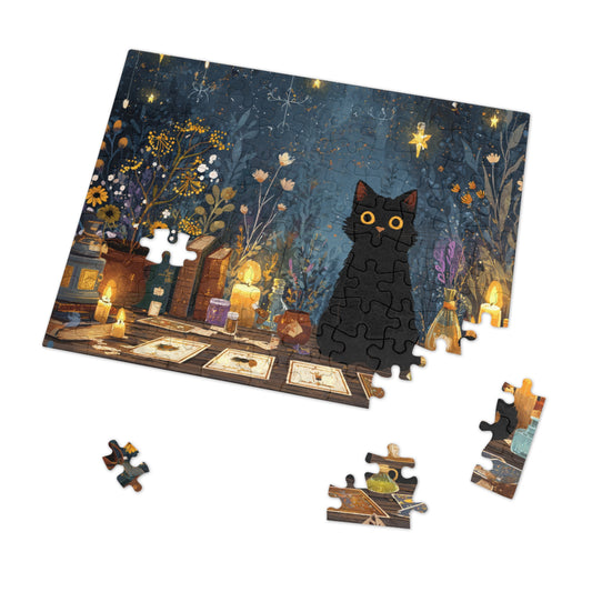 Enchanted Black Cat Jigsaw Puzzle with Gift Tin – Tarot, Candles & Spellbinding Herbs