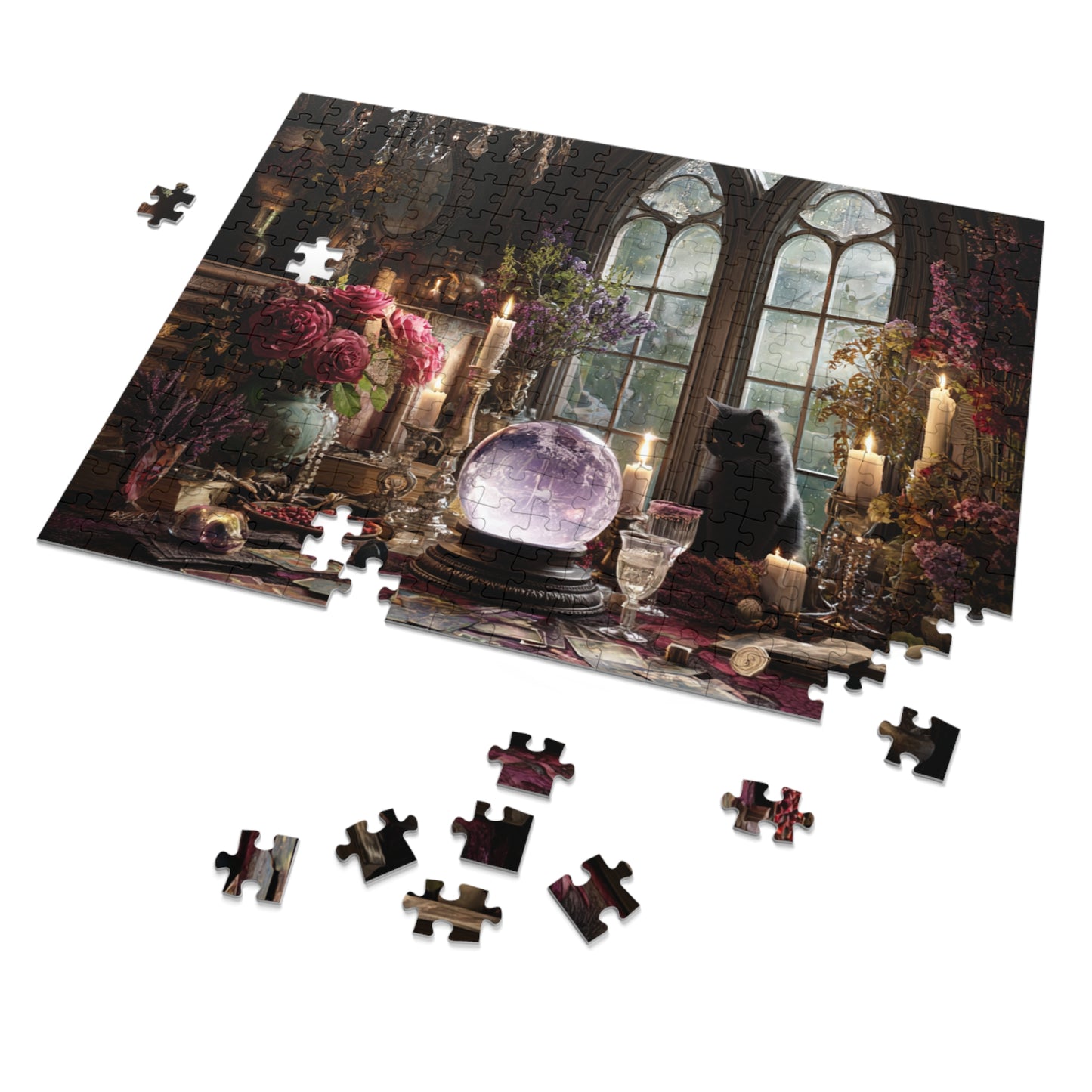 Witchs Enchanted Chamber Puzzle with a Black Cat, Crystal Ball & Tarot Magic with a Gift Tin, Halloween Activity