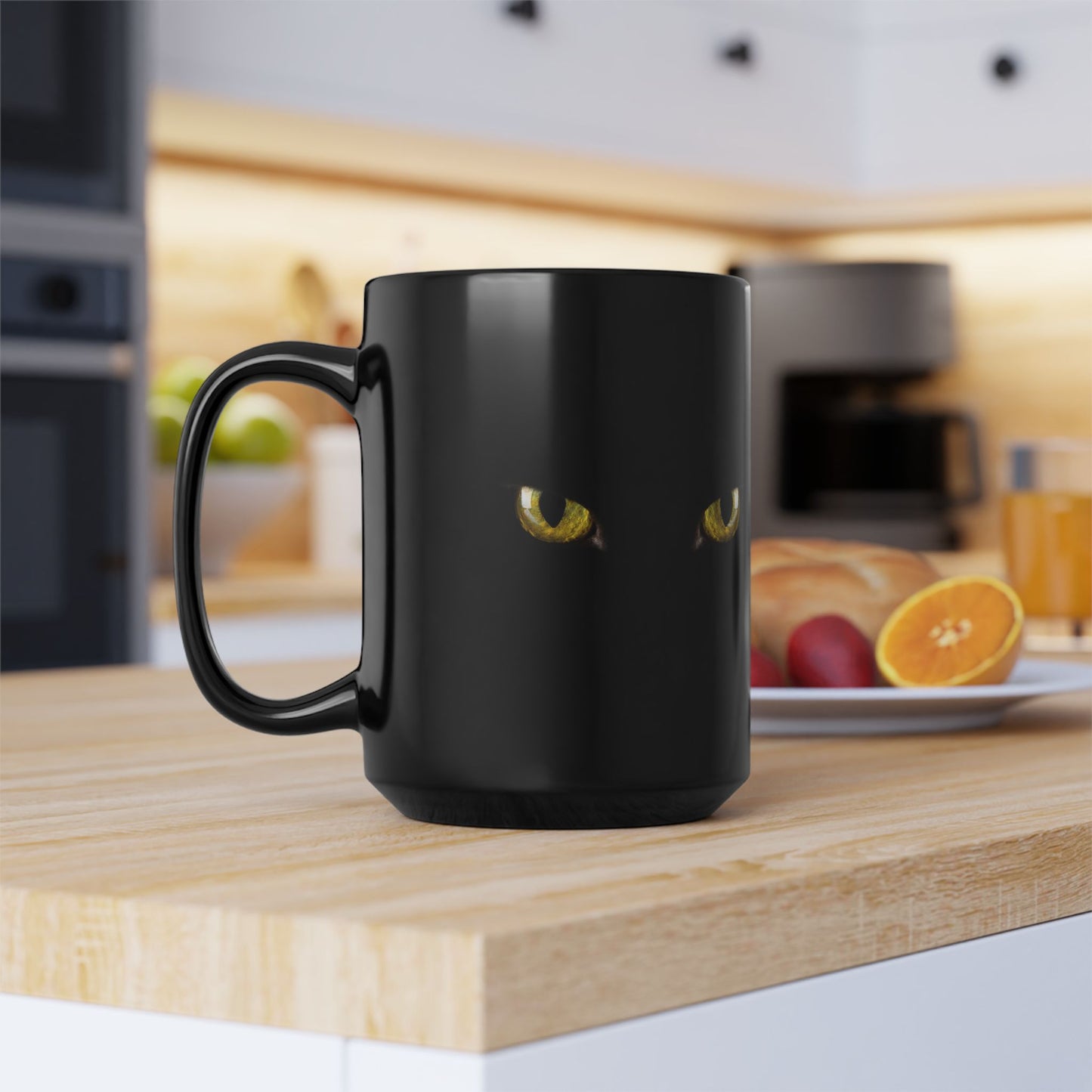 Yellow Cat Eyes Black Mug, Halloween Coffee & Tea Mug, Black Mug 11 oz and 15 oz, Perfect gift for Cat Lovers