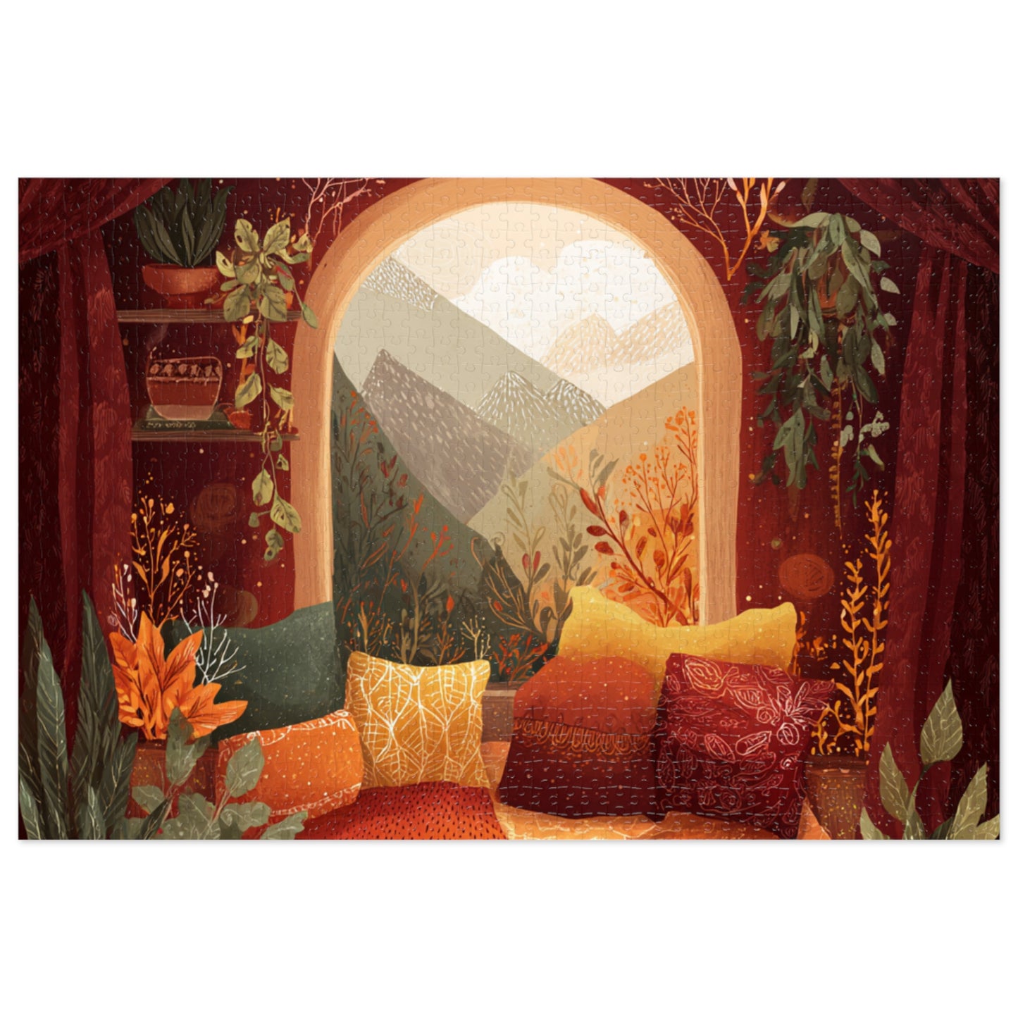 Cozy Window View Jigsaw Puzzle with Tin – Autumn Cabin Scenic Puzzle