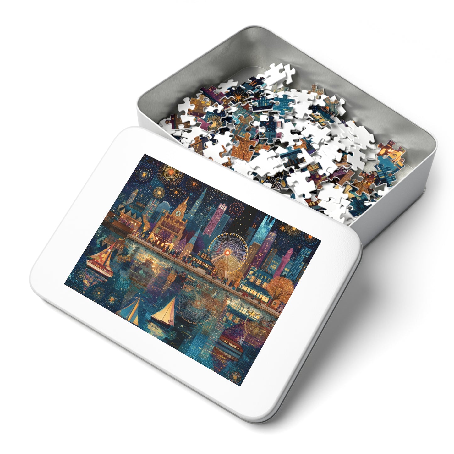 Seattle Skyline Puzzle – A Whimsical Jigsaw Puzzle with Tin