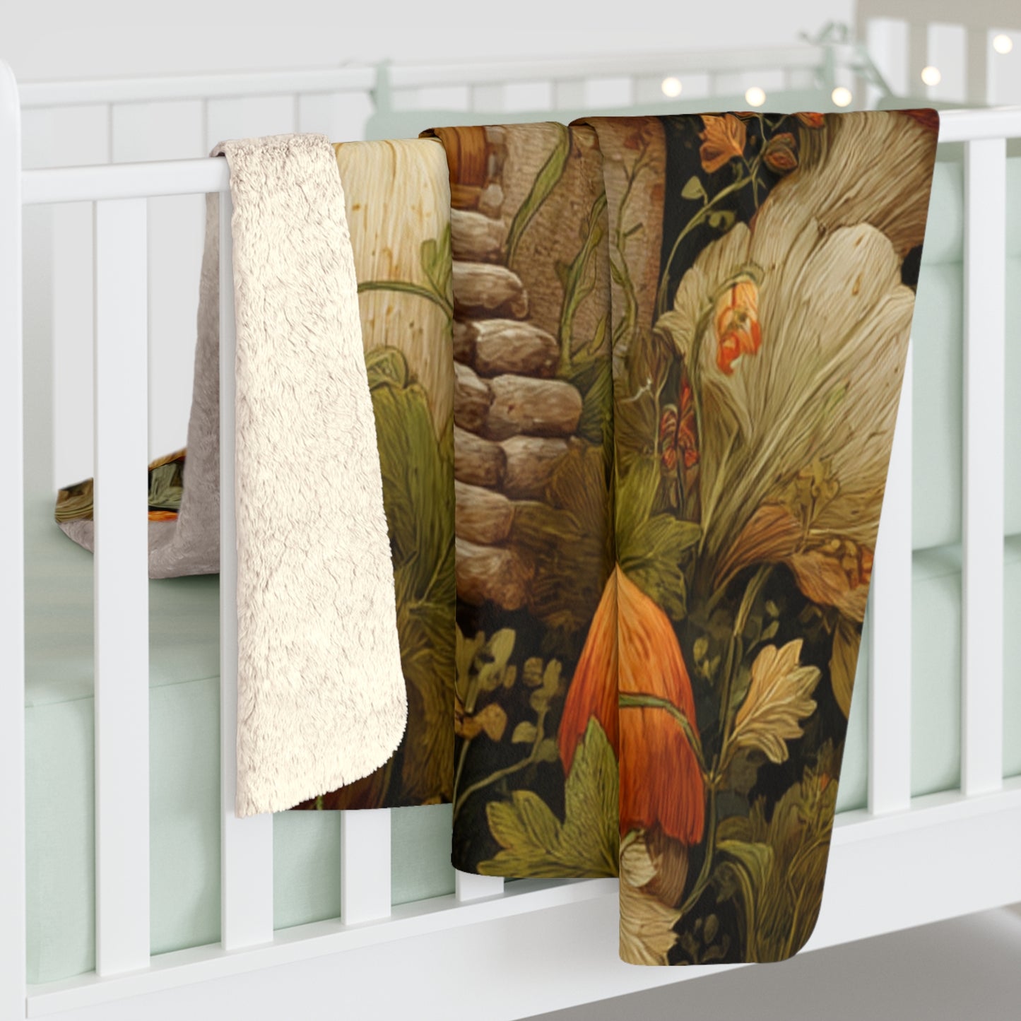 Autumn Gnome Houses Sherpa Fleece Blanket | Cozy Fall Throw | Whimsical Home Decor | Seasonal Home Accent | Fall Gnome Village Design