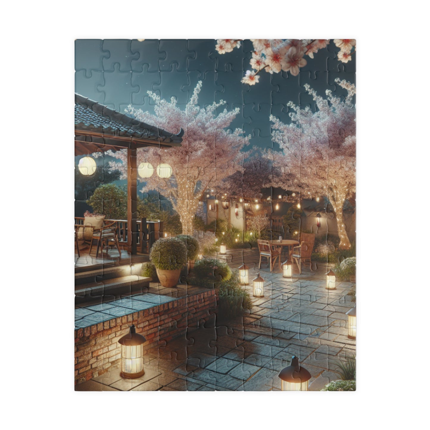 Midnight Blossom Porch-Cherry Blossom Jigsaw Puzzle