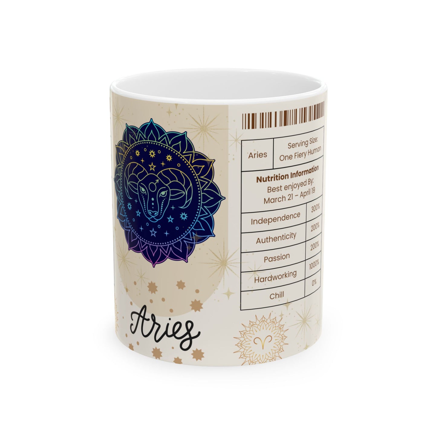 Aries Nutrition Facts Mug, Funny Astrology Gift for Aries Lovers, Horoscope Coffee Cup, Aries Birthday Gift, 11oz 15oz Mugs