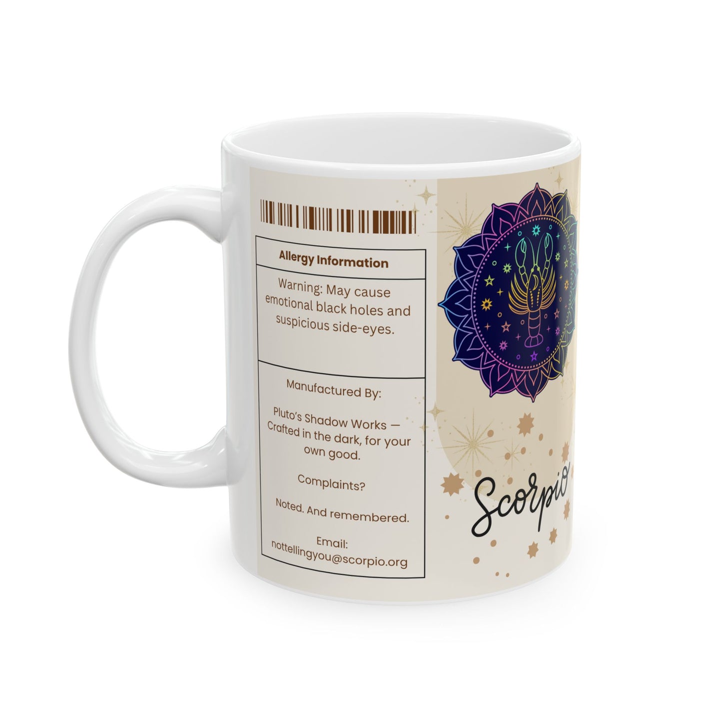 Scorpio Nutrition Facts Mug, Funny Astrology Gift, Zodiac Ceramic Mug 11oz & 15oz, Birthday Gift for Scorpio, Astrology Lover Gift