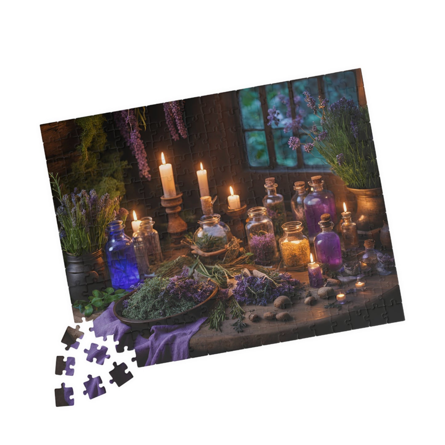 The Witchs Magic Puzzle (110, 252, 520, 1014-piece), Enchanted witchcraft jigsaw puzzle with potions, herbs, and candles