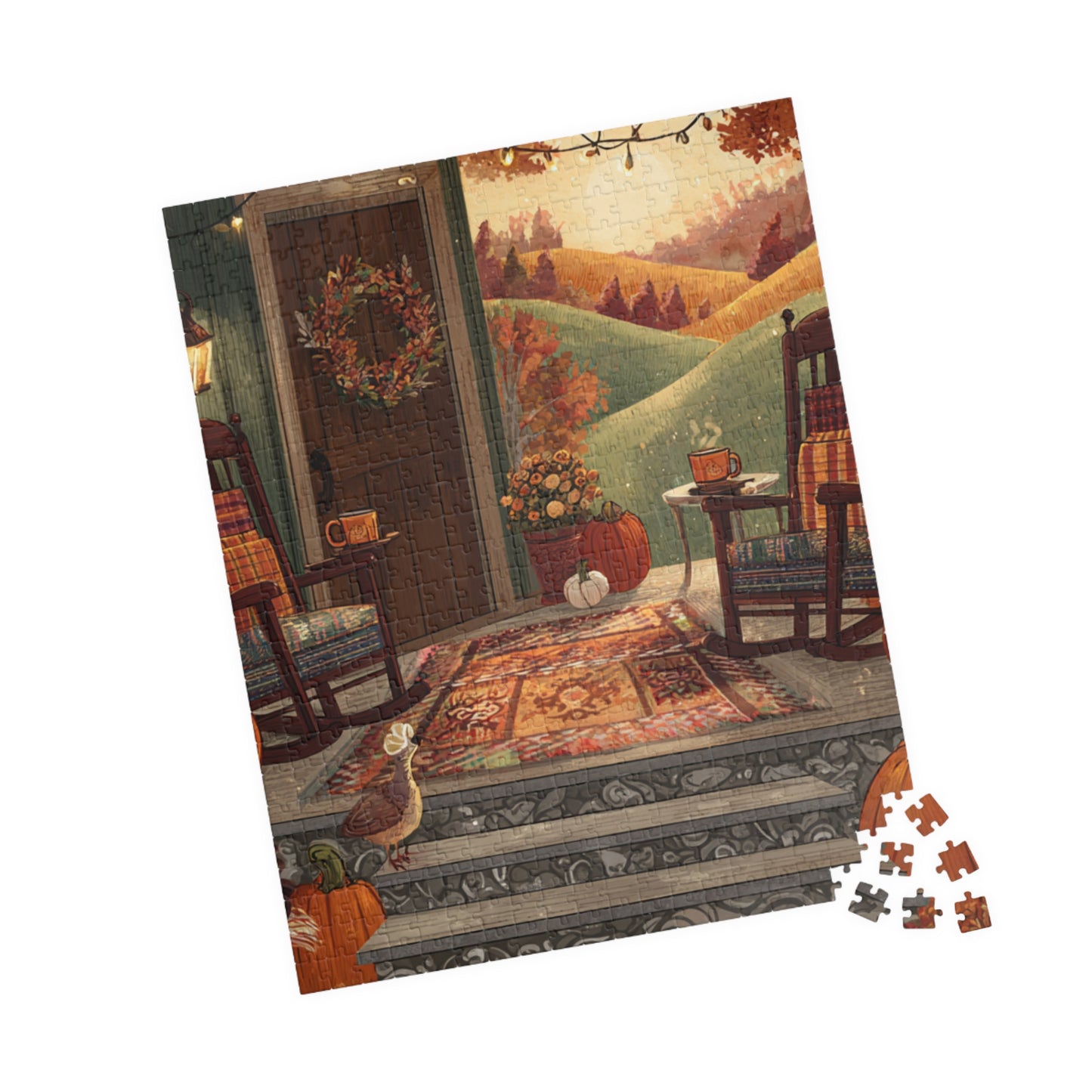 Country Home Autumn Porch Puzzle — Cozy Fall 110/252/520/1014-Piece Jigsaw