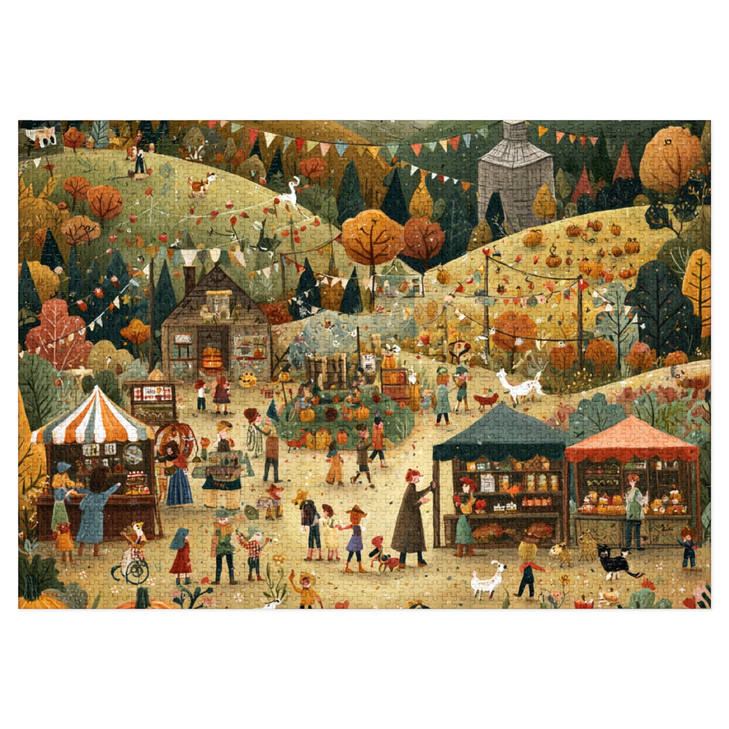 Autumn Harvest Festival Jigsaw Puzzle with Tin – 500-Piece Fall Market Scene