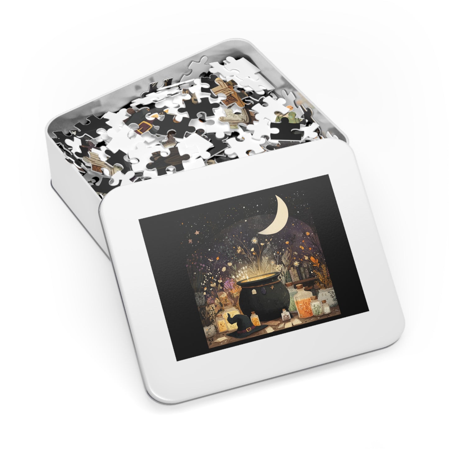 Witchs Magical Cauldron Puzzle with Tin, Bubbling Brews, Enchanted Ingredients & Spellbound Fun, Halloween Puzzle, Witch-Themed Gift
