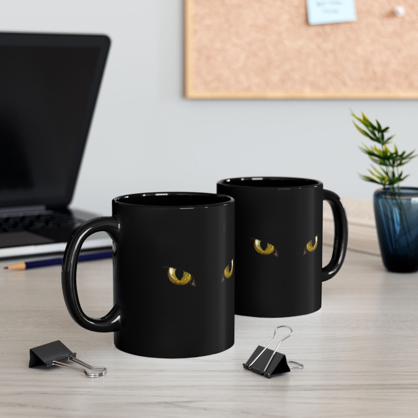 Yellow Cat Eyes Black Mug, Halloween Coffee & Tea Mug, Black Mug 11 oz and 15 oz, Perfect gift for Cat Lovers