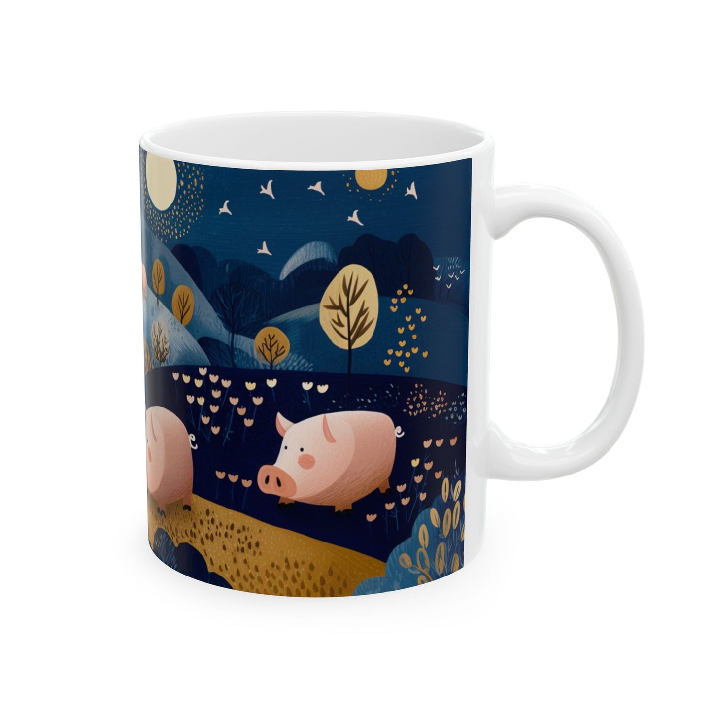 Whimsical Pig Design Ceramic Mug - 11oz & 15oz Options, Cute Farmhouse Decor, Perfect Gift for Animal Lovers, Cozy Coffee Breaks