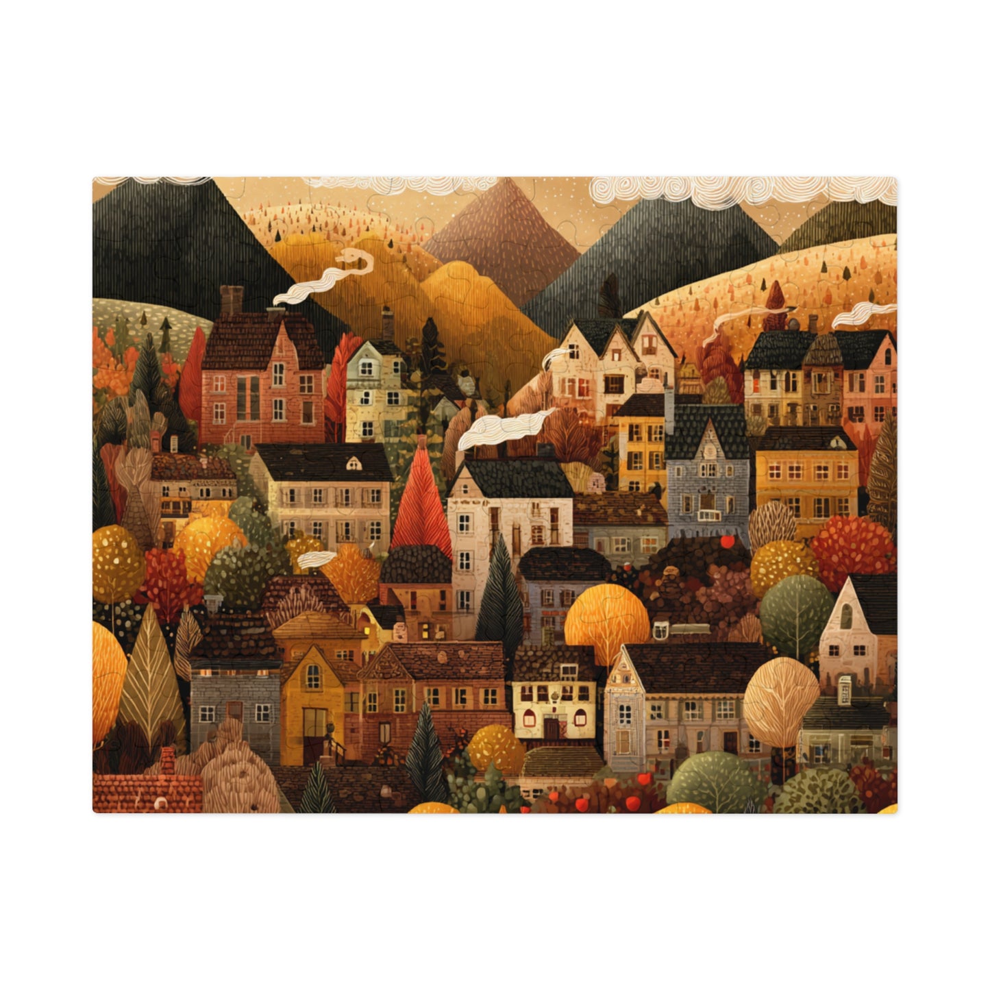 Amber Peak Village Puzzle | Tranquil Autumn Mountain Scene | Cozy Fall Jigsaw Gift | Jazz N’ Coffee Puzzles