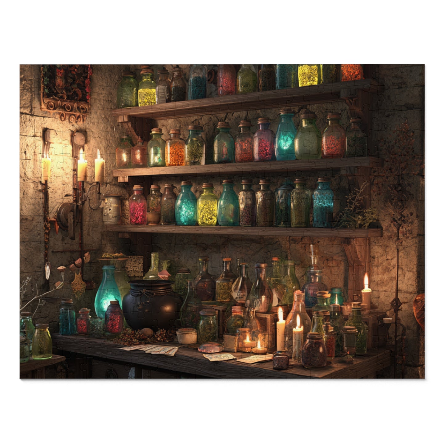 Witchs Potion Room Puzzle with Spellbinding Bottles, Magical Brews an Enchanted Jigsaw Puzzle with Decorative Tin