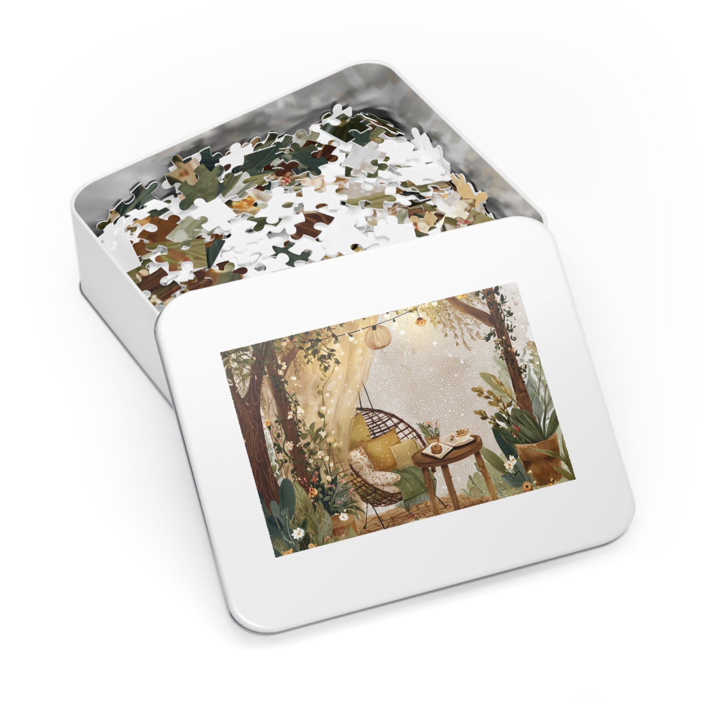 Cozy Garden Retreat Jigsaw Puzzle with Tin – 500-Piece Tranquil Reading Nook Scene