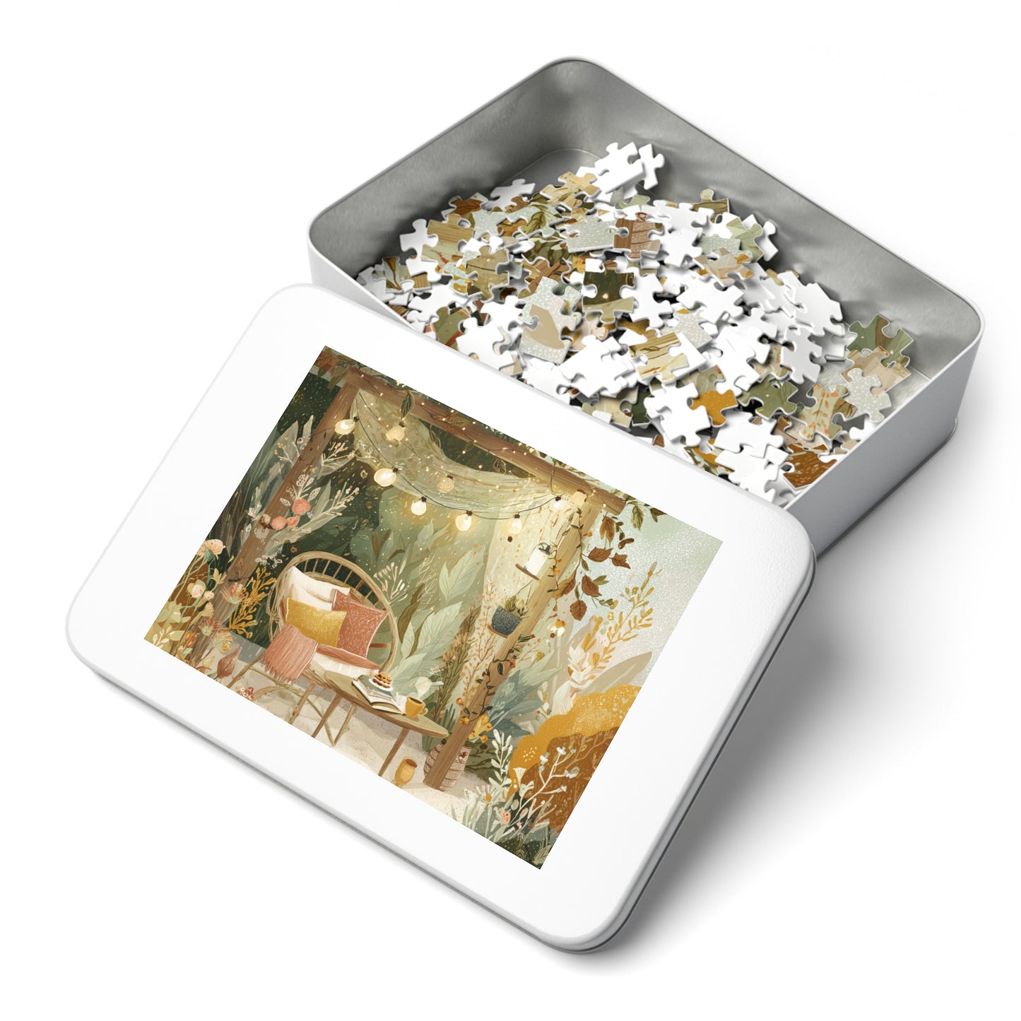 Cozy Fairy Light Outdoor Scene Jigsaw Puzzle (with Tin) — 500-Piece Relaxing Garden Puzzle