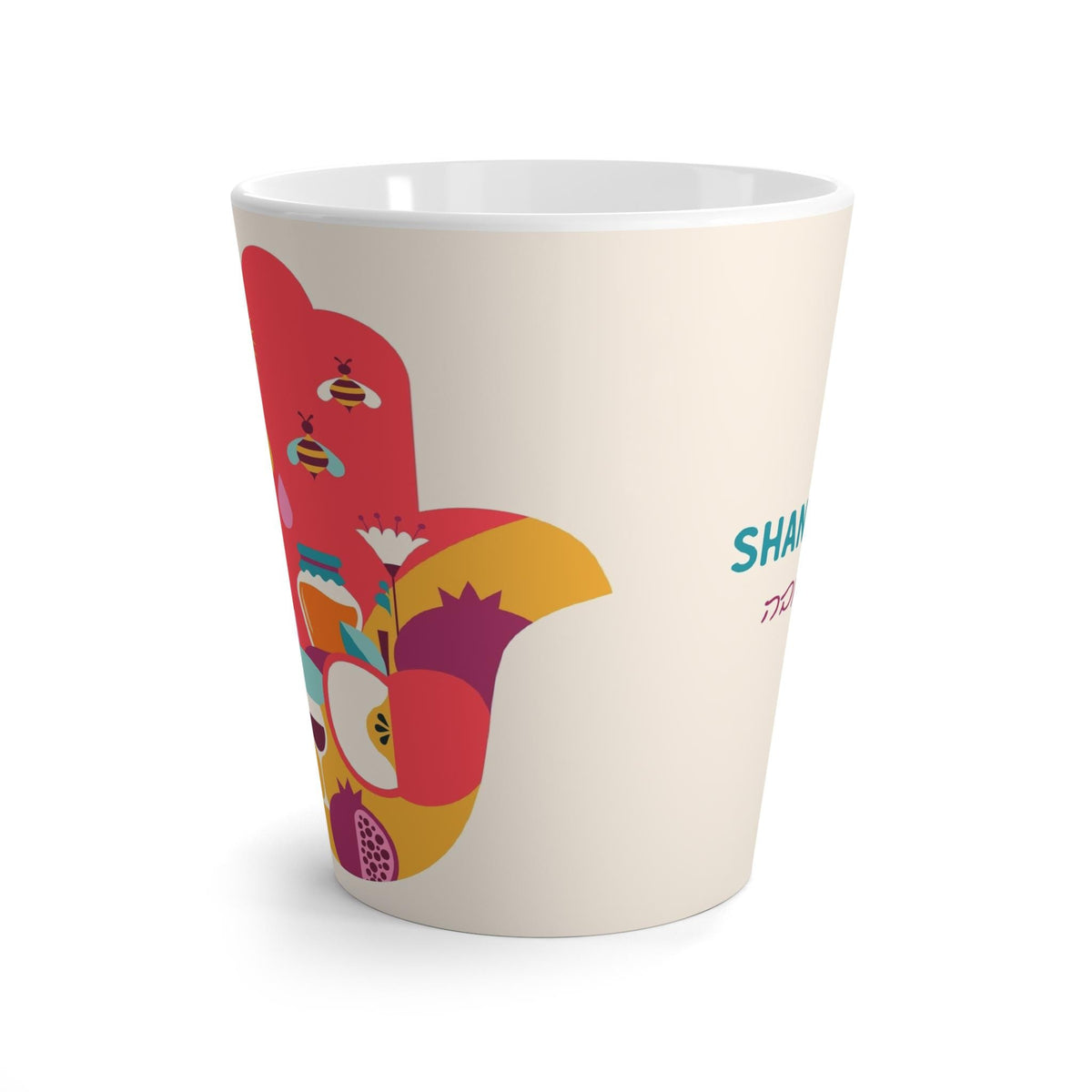 Colorful Shana Tova Latte Mug, Jewish New Year Gift, Rosh Hashanah Coffee Cup, Holiday Kitchen Decor, Tea Mug, Ceramic Drinkware