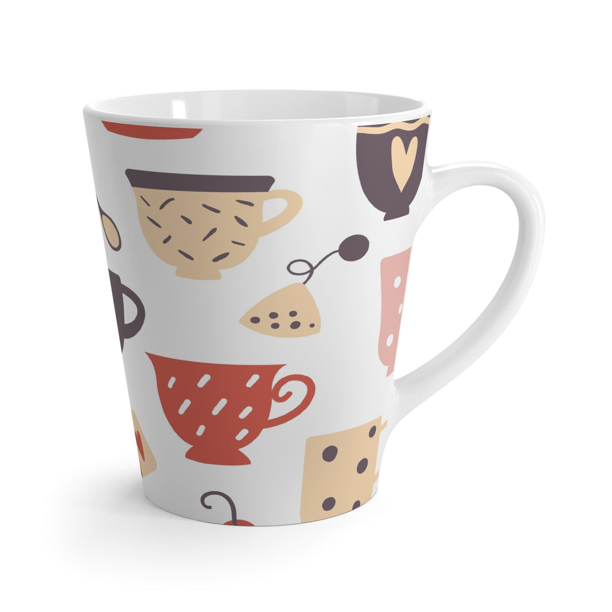 Colorful Whimsical Tea & Spoon Mug, 12 oz Ceramic Latte Mug, Cozy Gift for Tea Lovers