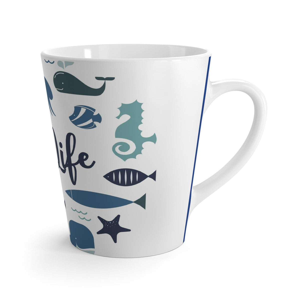 Ocean Life Latte Mug, Whale Coffee Cup, Sea Animal Ceramic Drinkware, Nautical Tea Mug, Beach Theme Cup