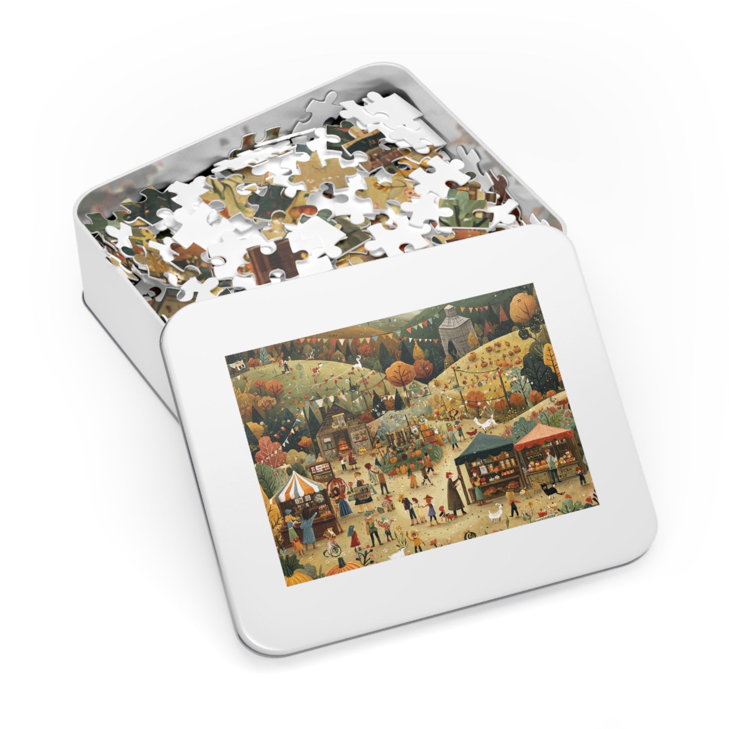Autumn Harvest Festival Jigsaw Puzzle with Tin – 500-Piece Fall Market Scene