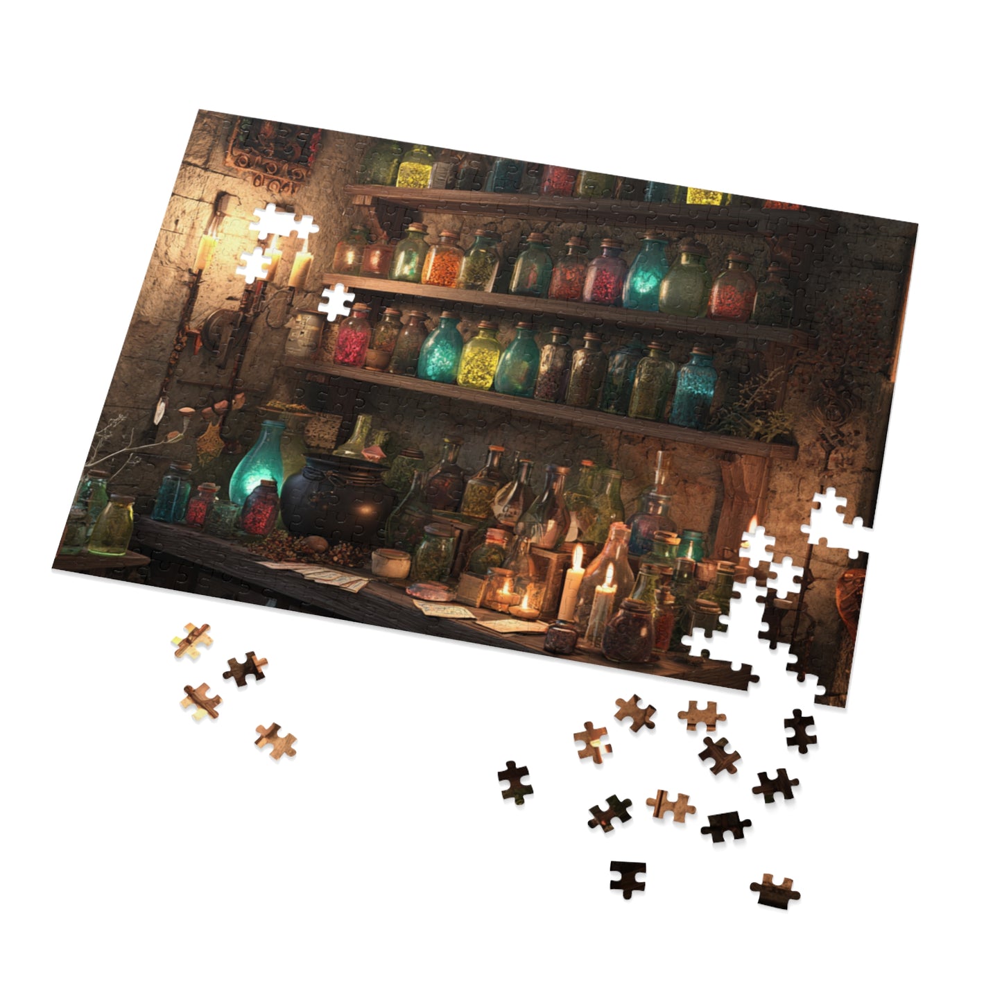 Witchs Potion Room Puzzle with Spellbinding Bottles, Magical Brews an Enchanted Jigsaw Puzzle with Decorative Tin
