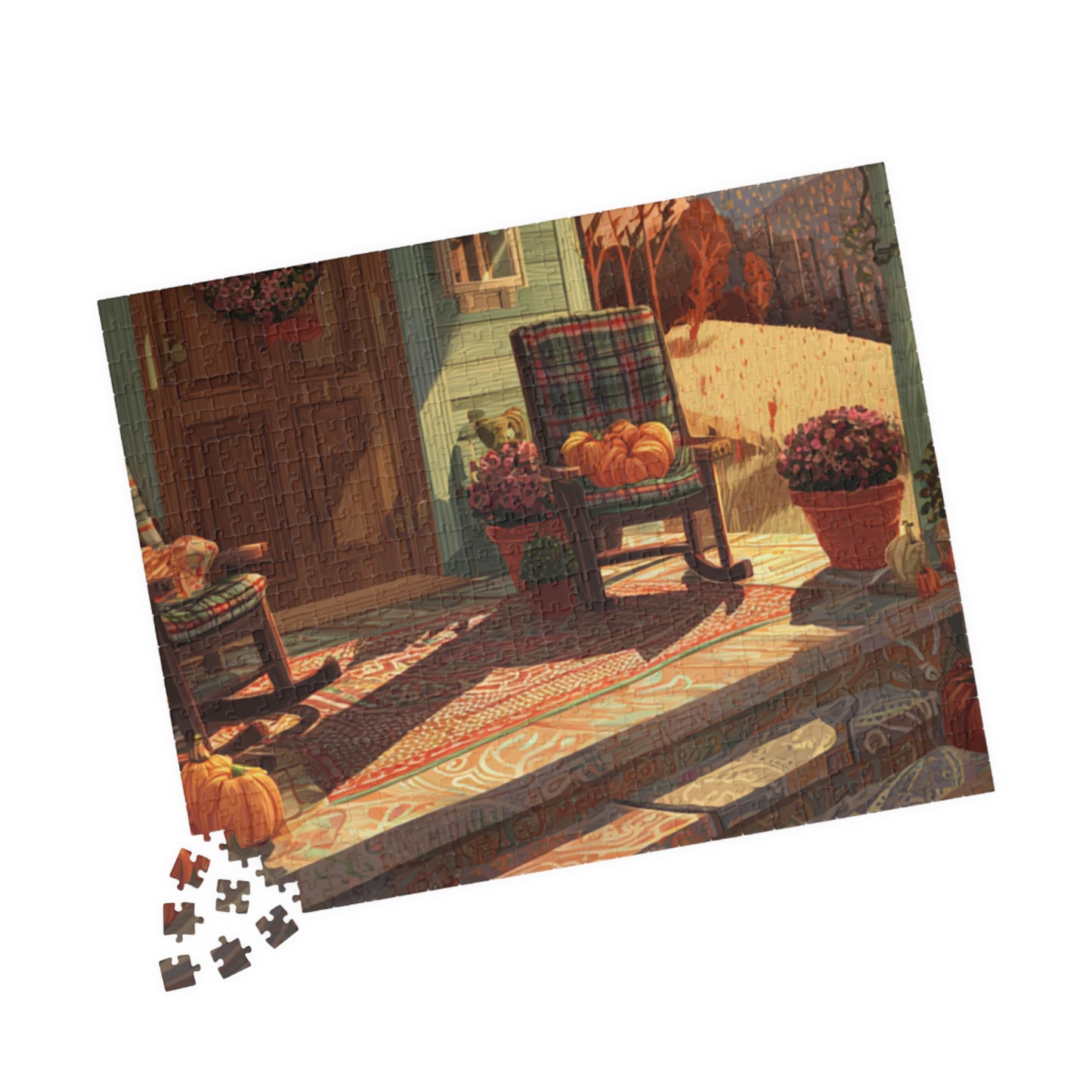 Autumn Porch Scene Jigsaw Puzzle — Cozy Fall Pumpkin Puzzle (110–1014 Pieces)