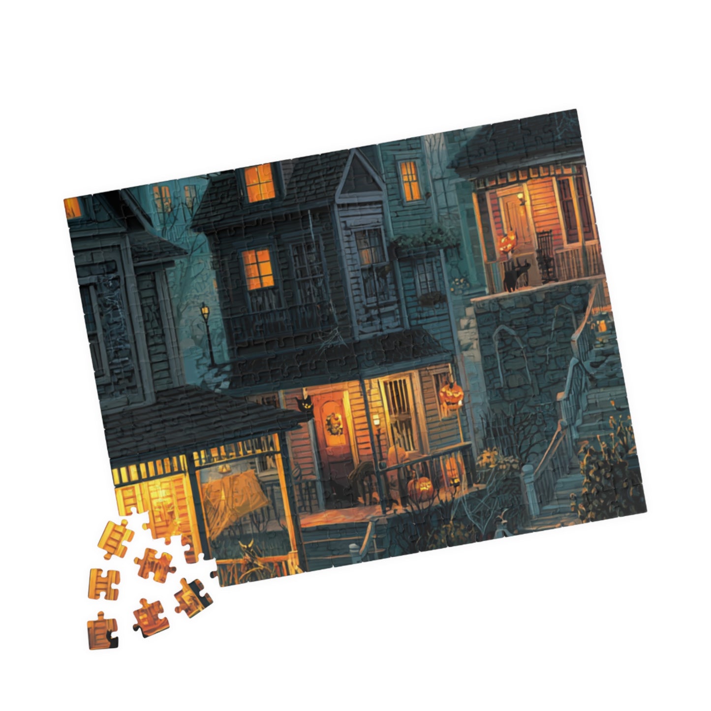 Creepy Town on Halloween Night Puzzle, Spooky Haunted Jigsaw for Family Game Night & Seasonal Fun, 110-1014 Piece Jigsaw Puzzle
