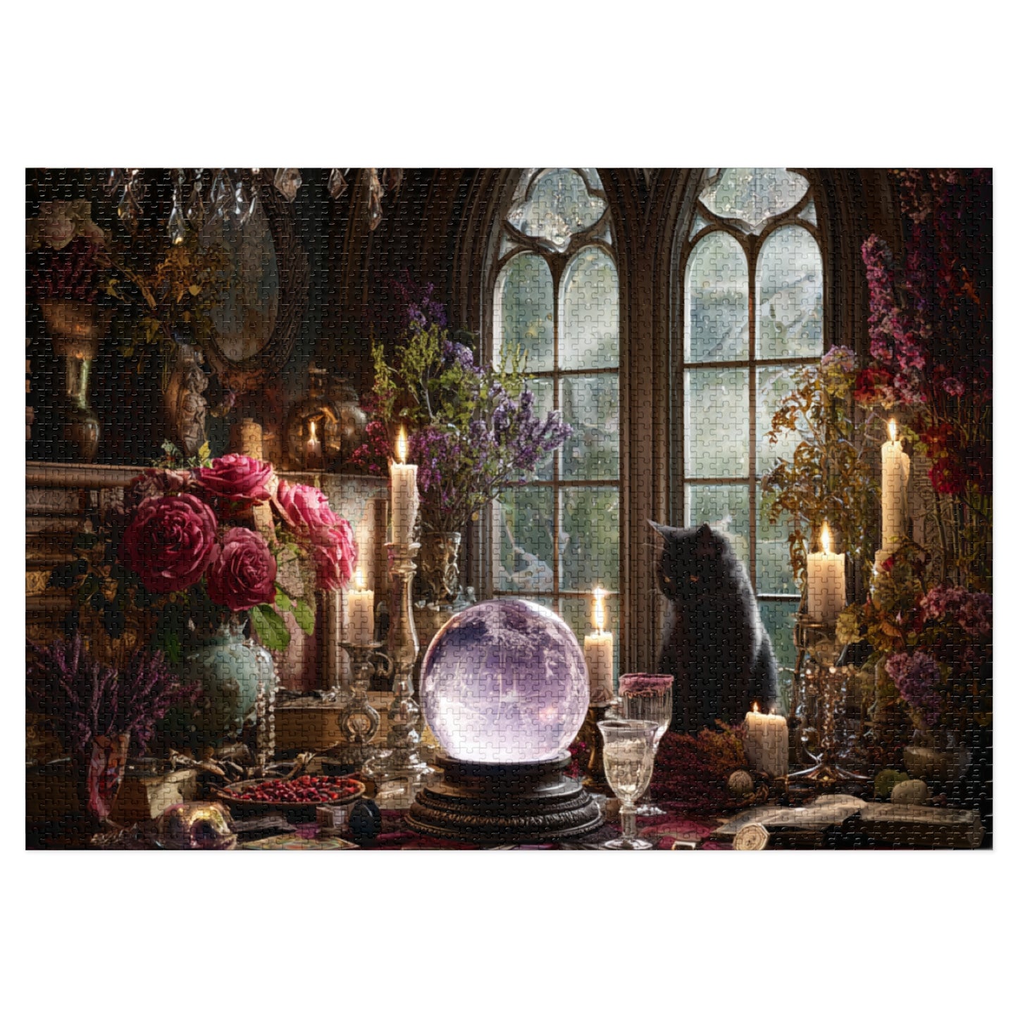Witchs Enchanted Chamber Puzzle with a Black Cat, Crystal Ball & Tarot Magic with a Gift Tin, Halloween Activity