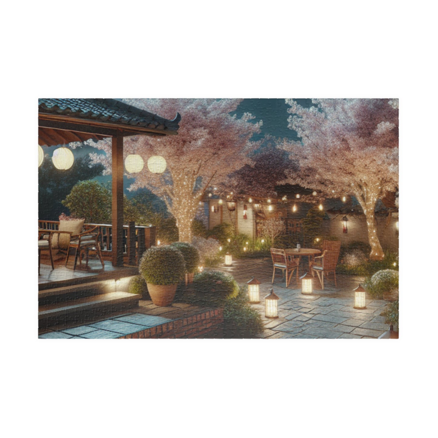 Midnight Blossom Porch-Cherry Blossom Jigsaw Puzzle