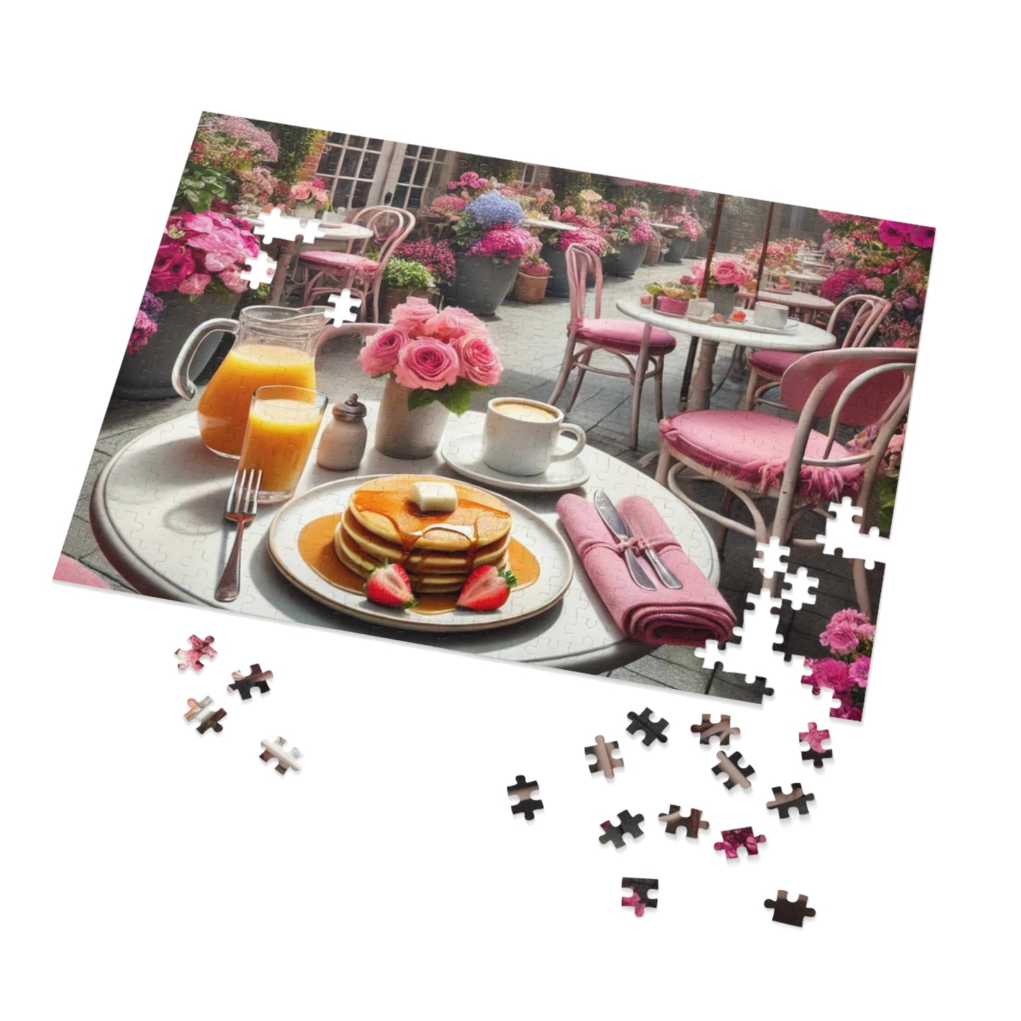 Blooming Café Bliss: Pancakes In Paradise- Jigsaw Puzzle
