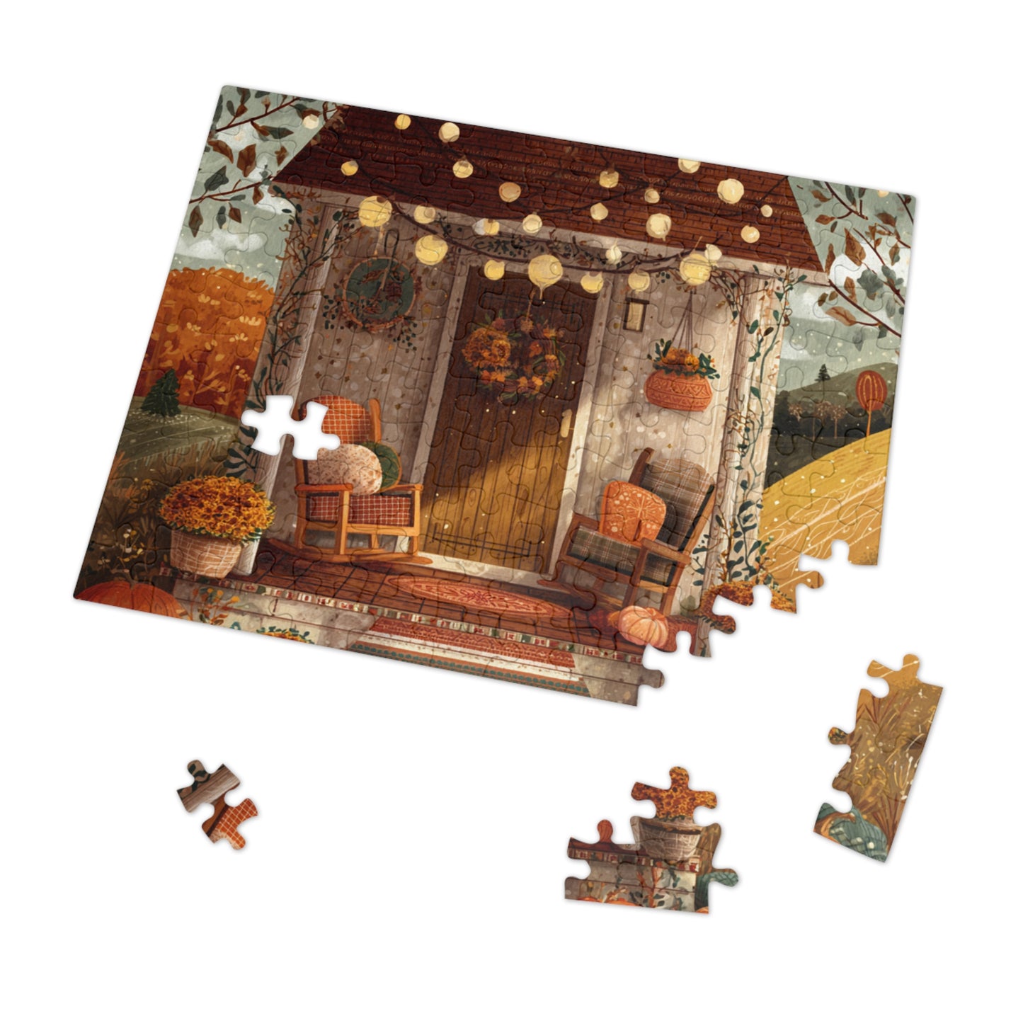 Pumpkin Hollow Porch Puzzle | Rustic Fall Countryside Scene | Cozy Autumn Jigsaw Gift | Jazz N’ Coffee Puzzles