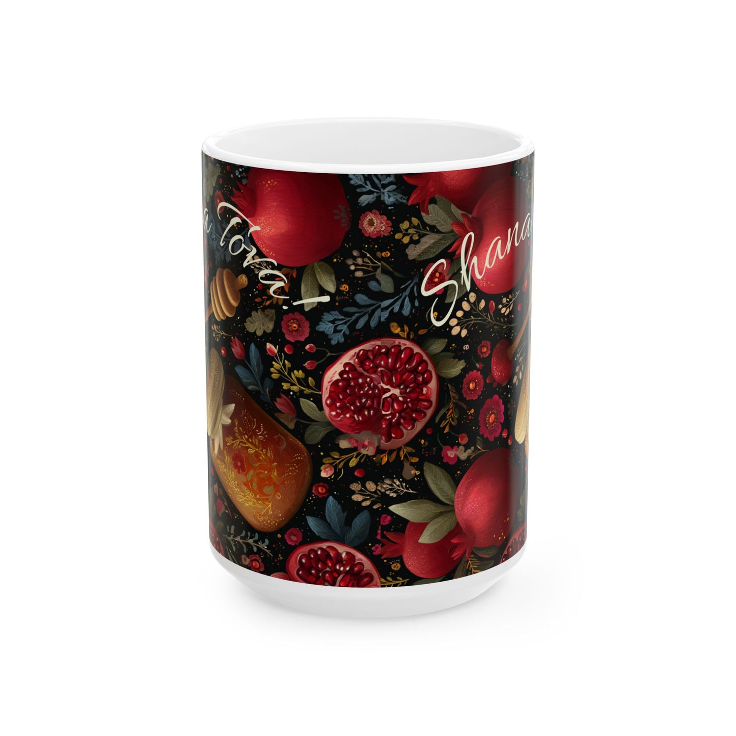 Rosh Hashanah Mug, Ceramic Cup with Honey, Apples, and Pomegranates, Sweet Jewish New Year Gift, 11oz, 15oz, and mugs