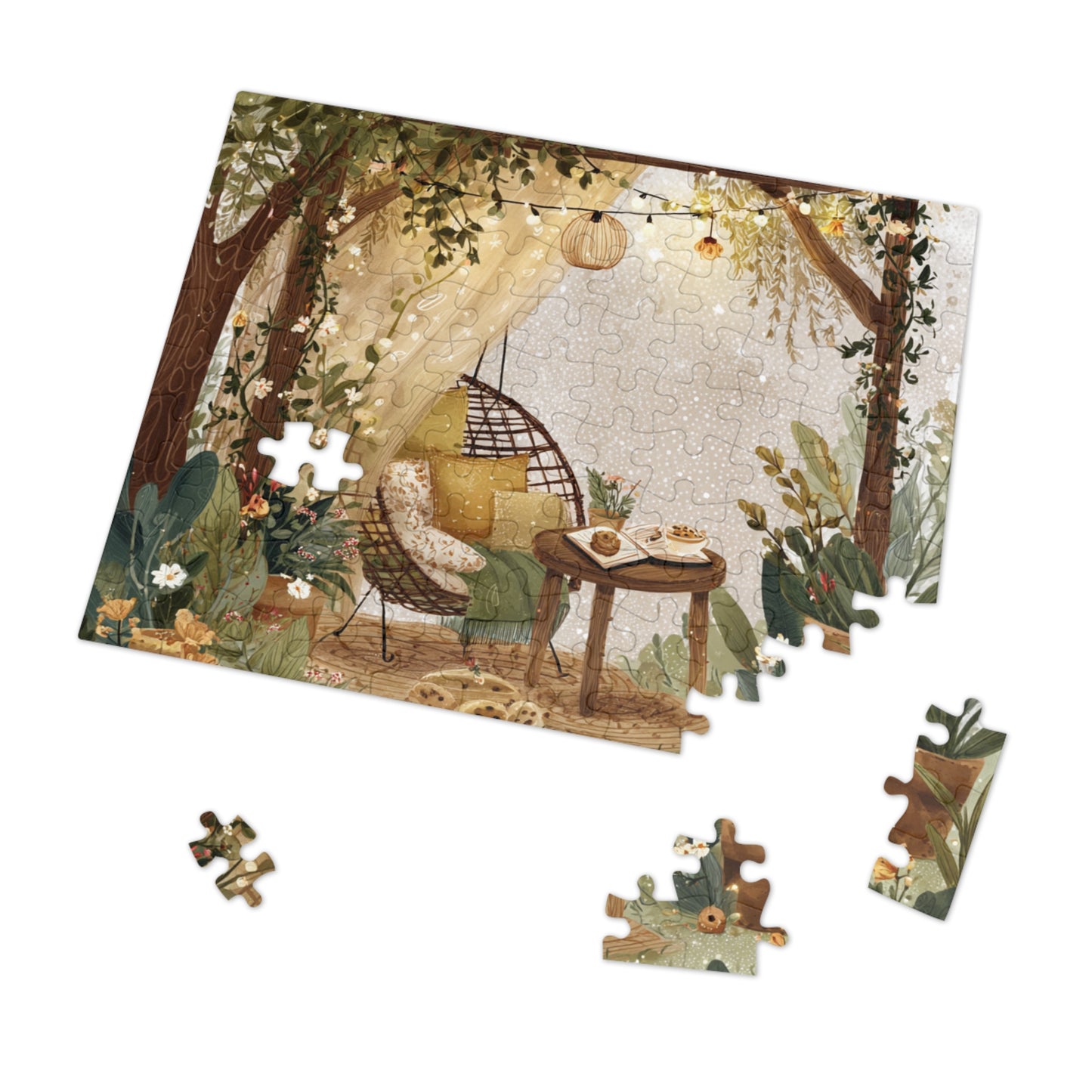 Cozy Garden Retreat Jigsaw Puzzle with Tin – 500-Piece Tranquil Reading Nook Scene