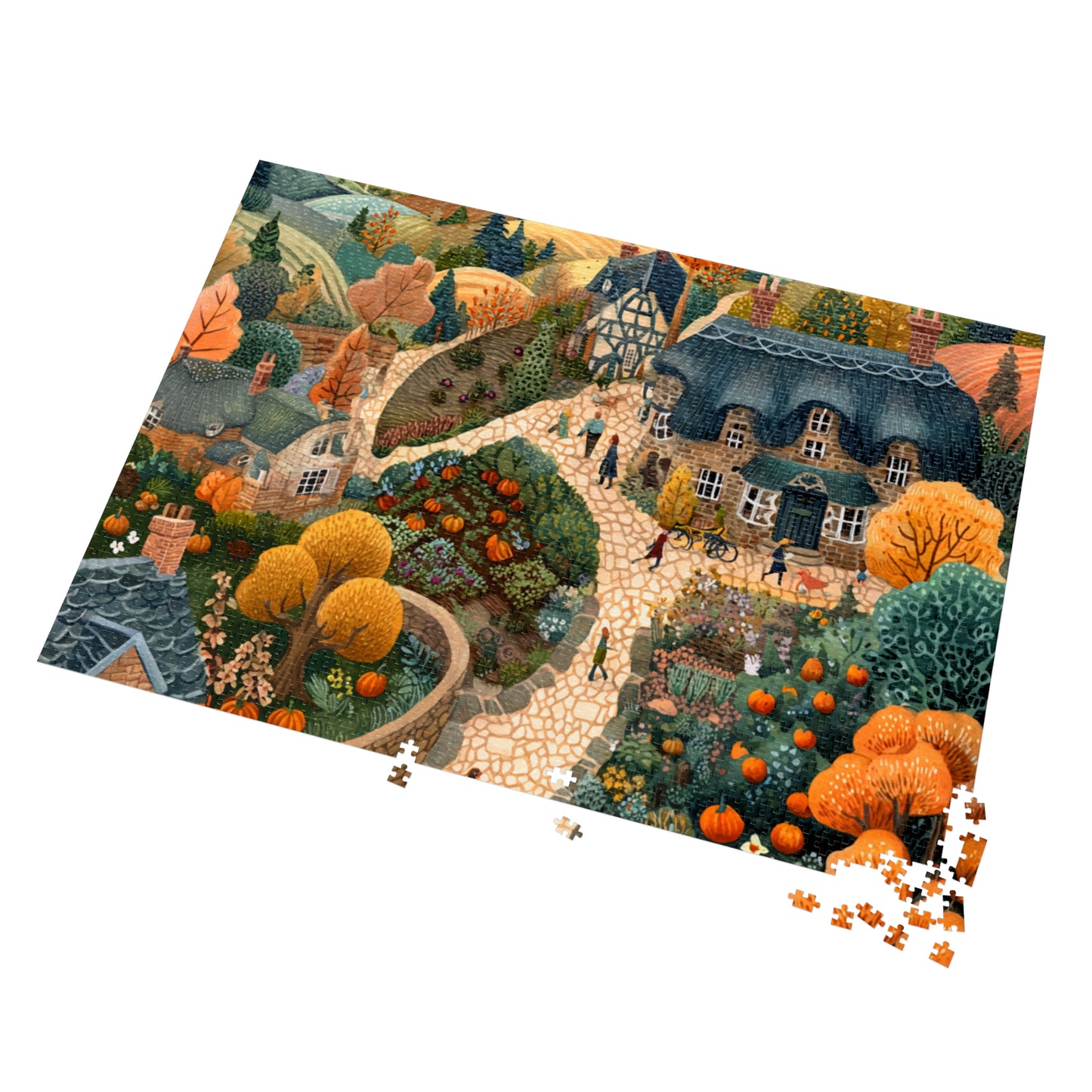 Autumn Cottage Village Jigsaw Puzzle — 500-Piece Fall Village Puzzle with Tin Gift Box
