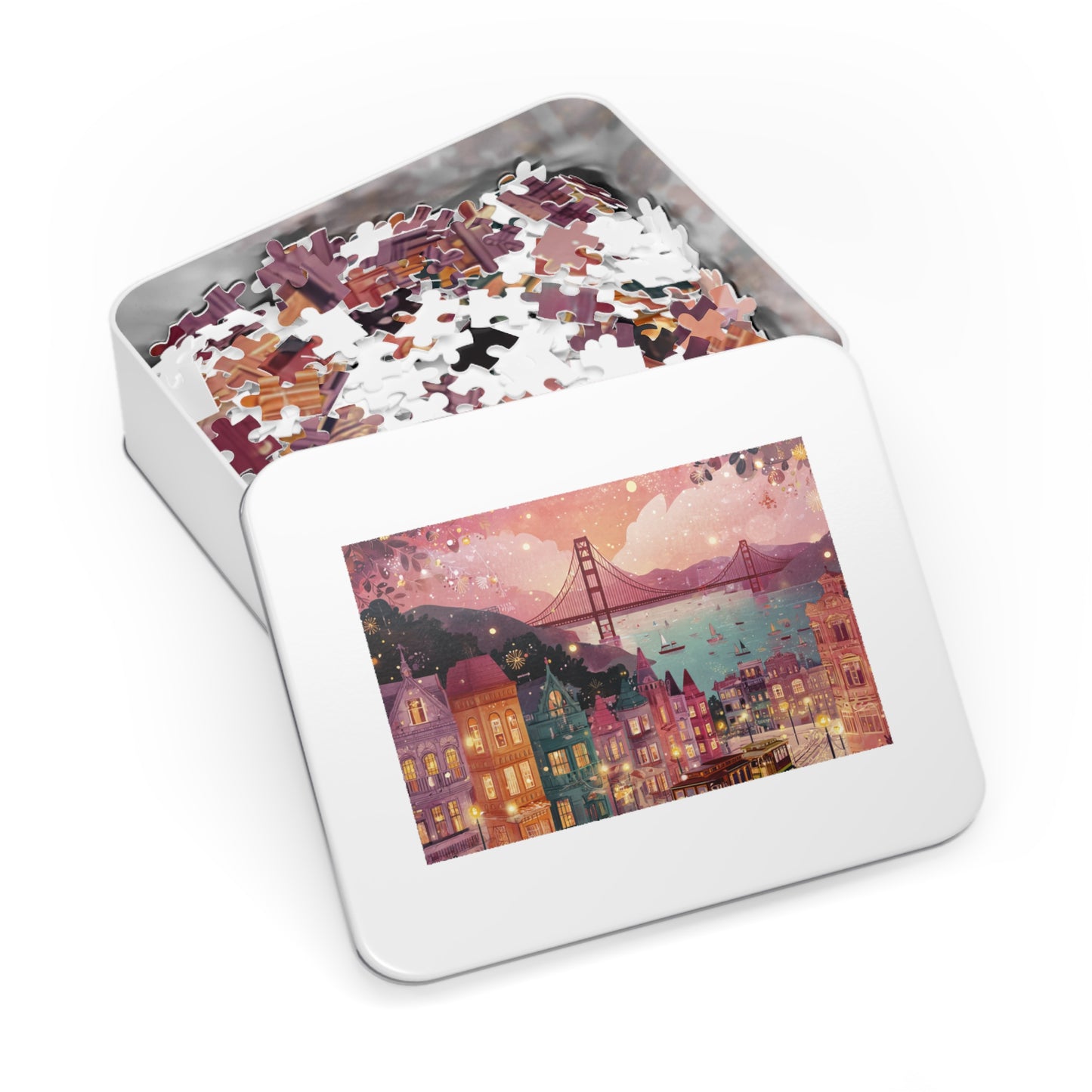 San Francisco by the Bay Puzzle – A Whimsical Cityscape-Jigsaw Puzzle with Tin