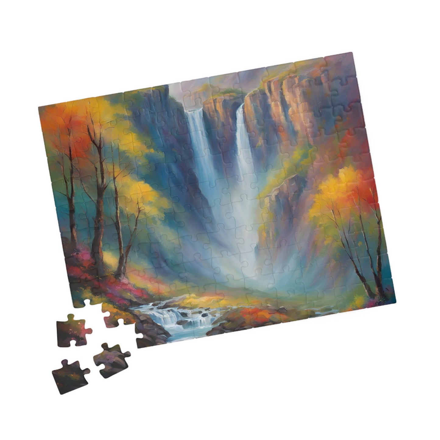 Autumn Falls: Waterfall in the Woods Puzzle | Serene Nature Jigsaw | Cozy Fall Activity Gift | Jazz N’ Coffee Puzzles