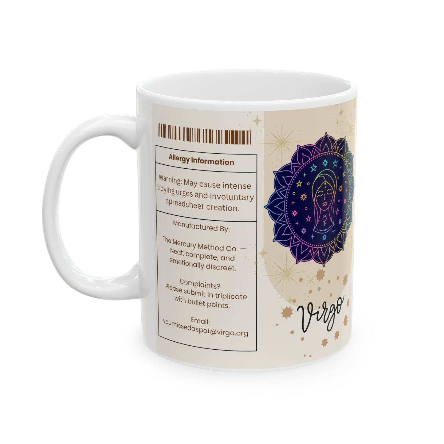 Virgo Nutrition Facts Mug, Funny Astrology Gift, Zodiac Ceramic Mug 11oz & 15oz, Birthday Gift for Virgo, Astrology Lover Gift