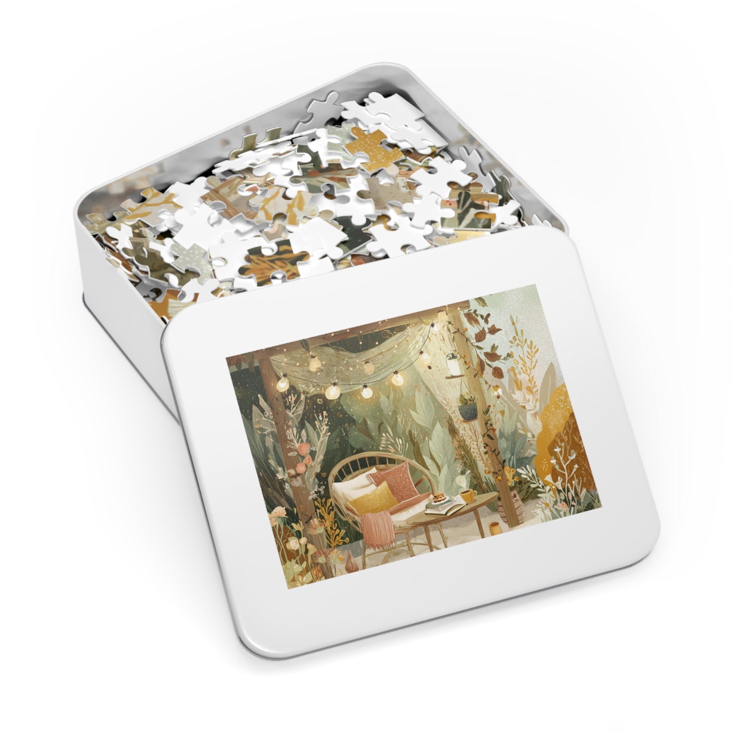 Cozy Fairy Light Outdoor Scene Jigsaw Puzzle (with Tin) — 500-Piece Relaxing Garden Puzzle