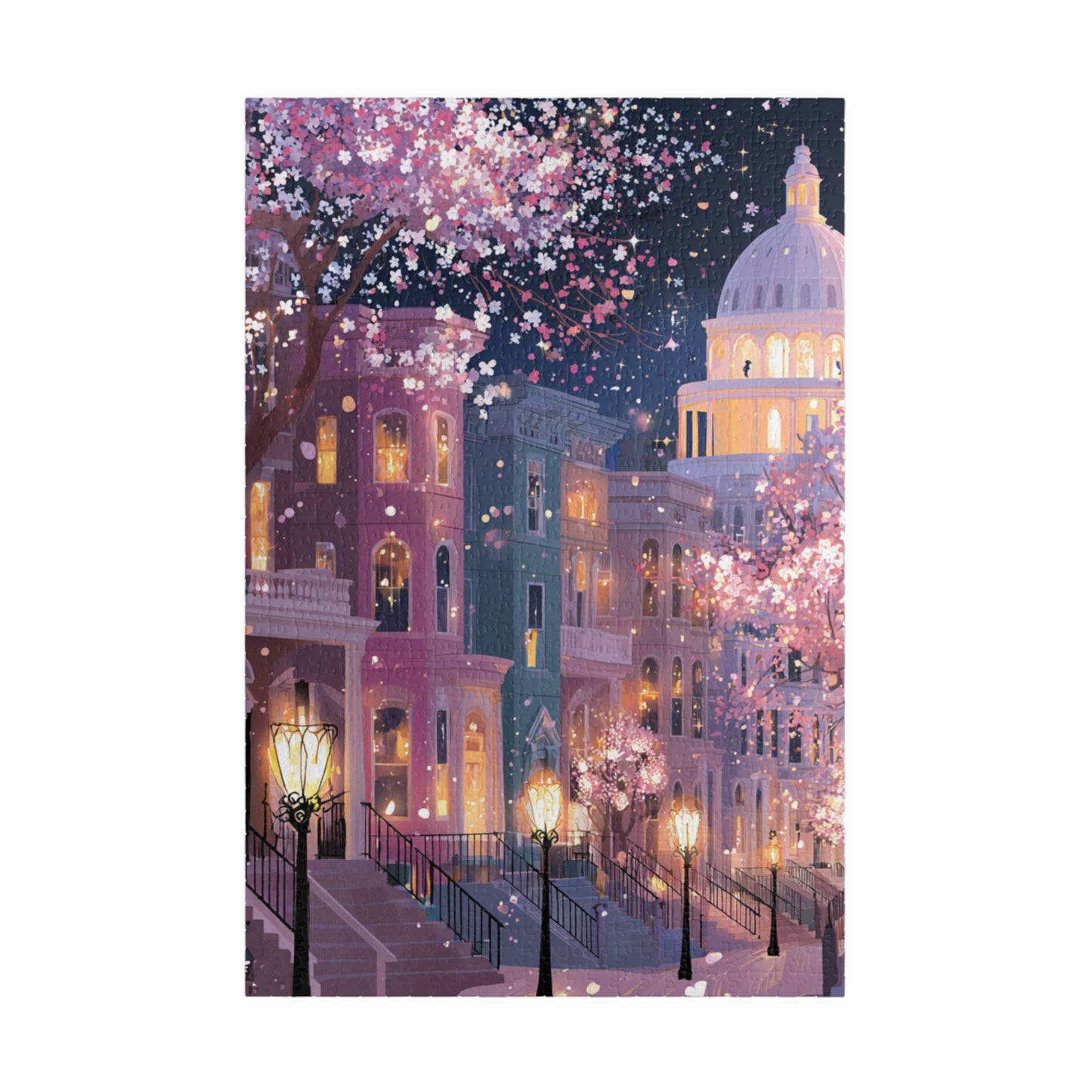 Washington DC Cherry Blossom Cityscape Puzzle — Scenic Nighttime Street 110–1014 Piece Jigsaw