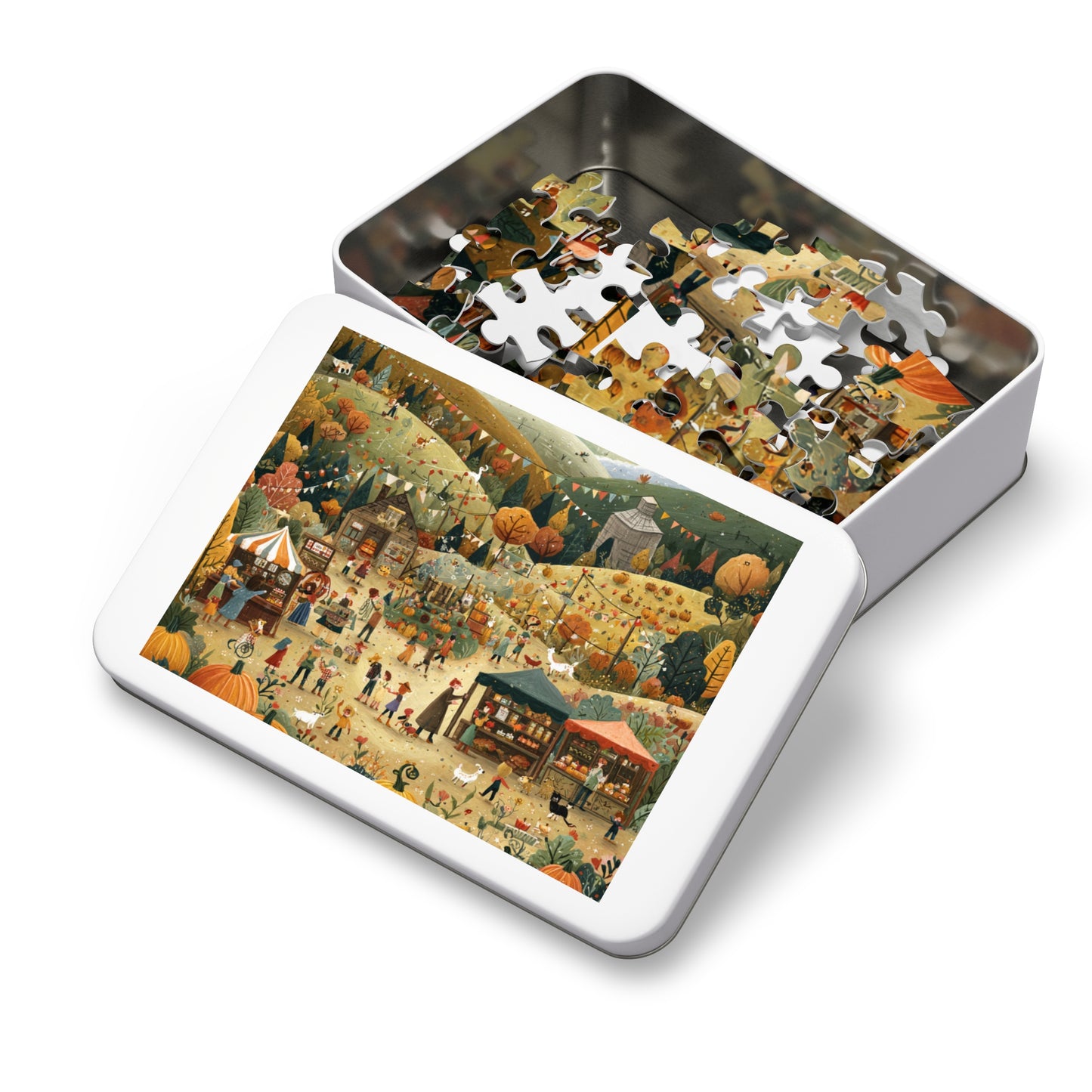 Autumn Harvest Festival Jigsaw Puzzle with Tin – 500-Piece Fall Market Scene