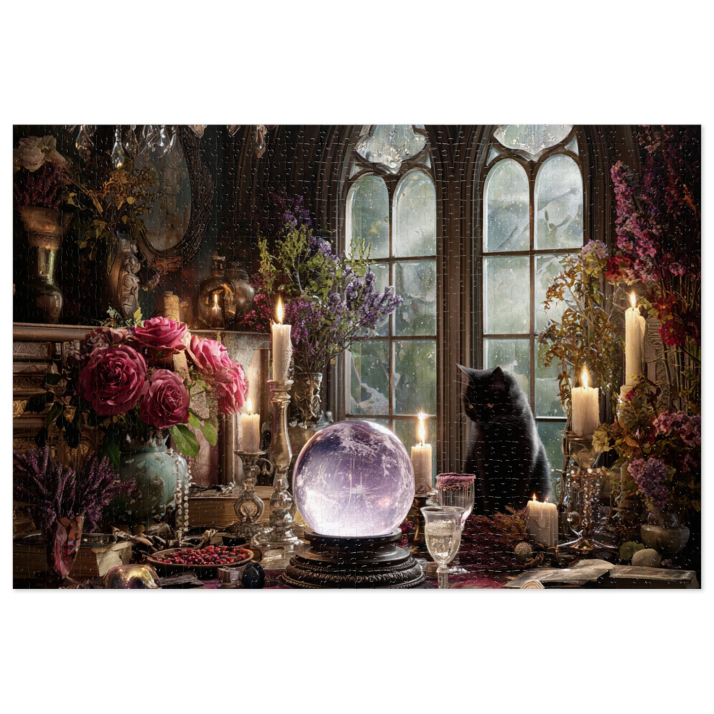 Witchs Enchanted Chamber Puzzle with a Black Cat, Crystal Ball & Tarot Magic with a Gift Tin, Halloween Activity