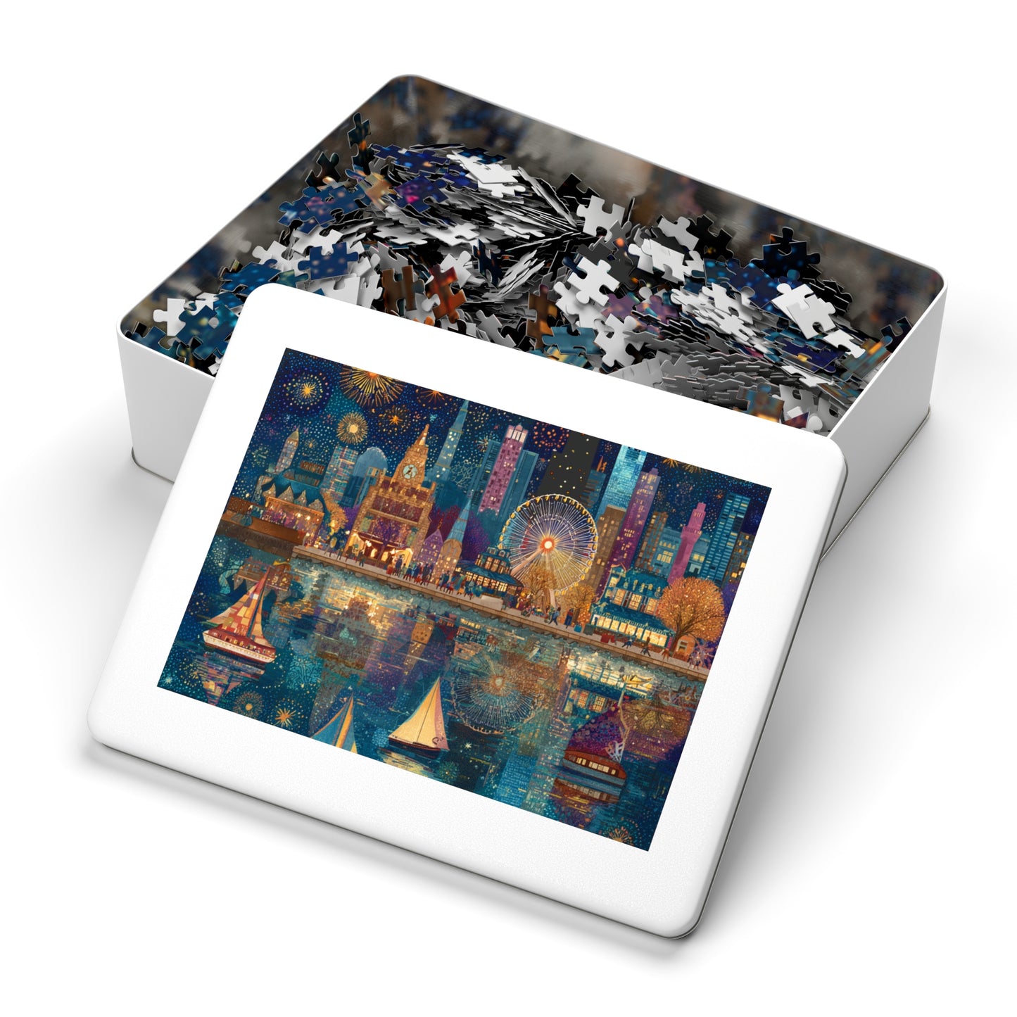 Seattle Skyline Puzzle – A Whimsical Jigsaw Puzzle with Tin