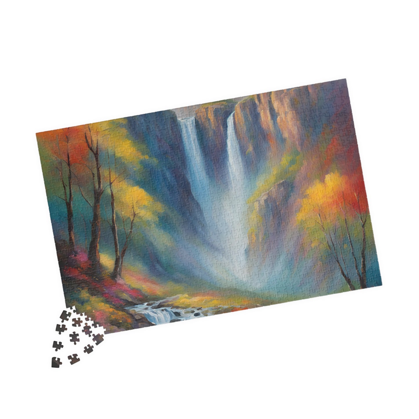 Autumn Falls: Waterfall in the Woods Puzzle | Serene Nature Jigsaw | Cozy Fall Activity Gift | Jazz N’ Coffee Puzzles