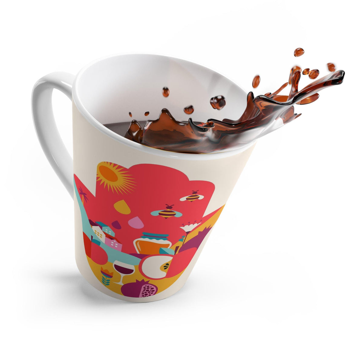 Colorful Shana Tova Latte Mug, Jewish New Year Gift, Rosh Hashanah Coffee Cup, Holiday Kitchen Decor, Tea Mug, Ceramic Drinkware
