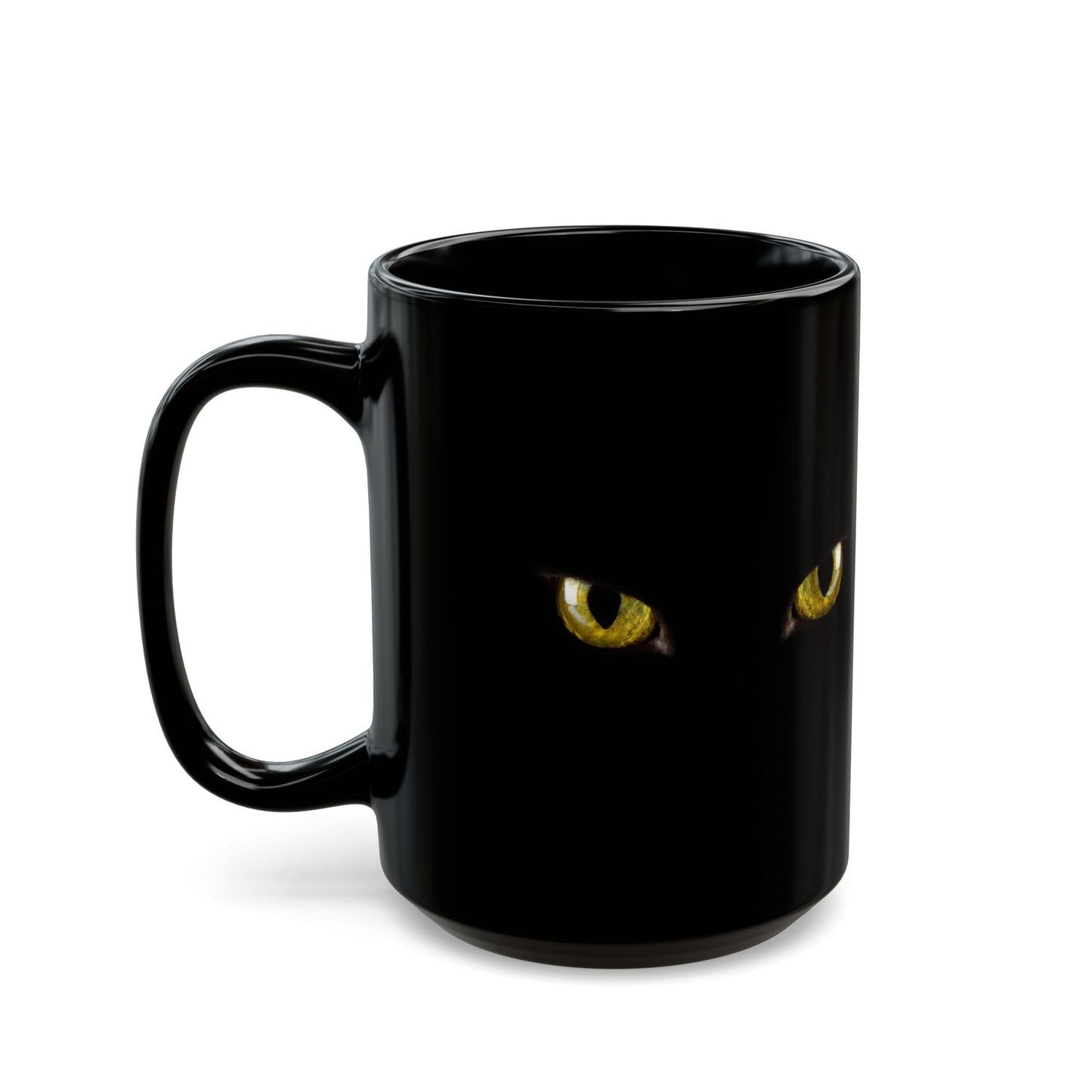 Yellow Cat Eyes Black Mug, Halloween Coffee & Tea Mug, Black Mug 11 oz and 15 oz, Perfect gift for Cat Lovers